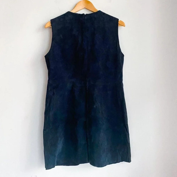 Zara Dark Navy Blue Suede Stud Rivet  Detail Design Sleeveless Shift Dress L - Picture 7 of 7